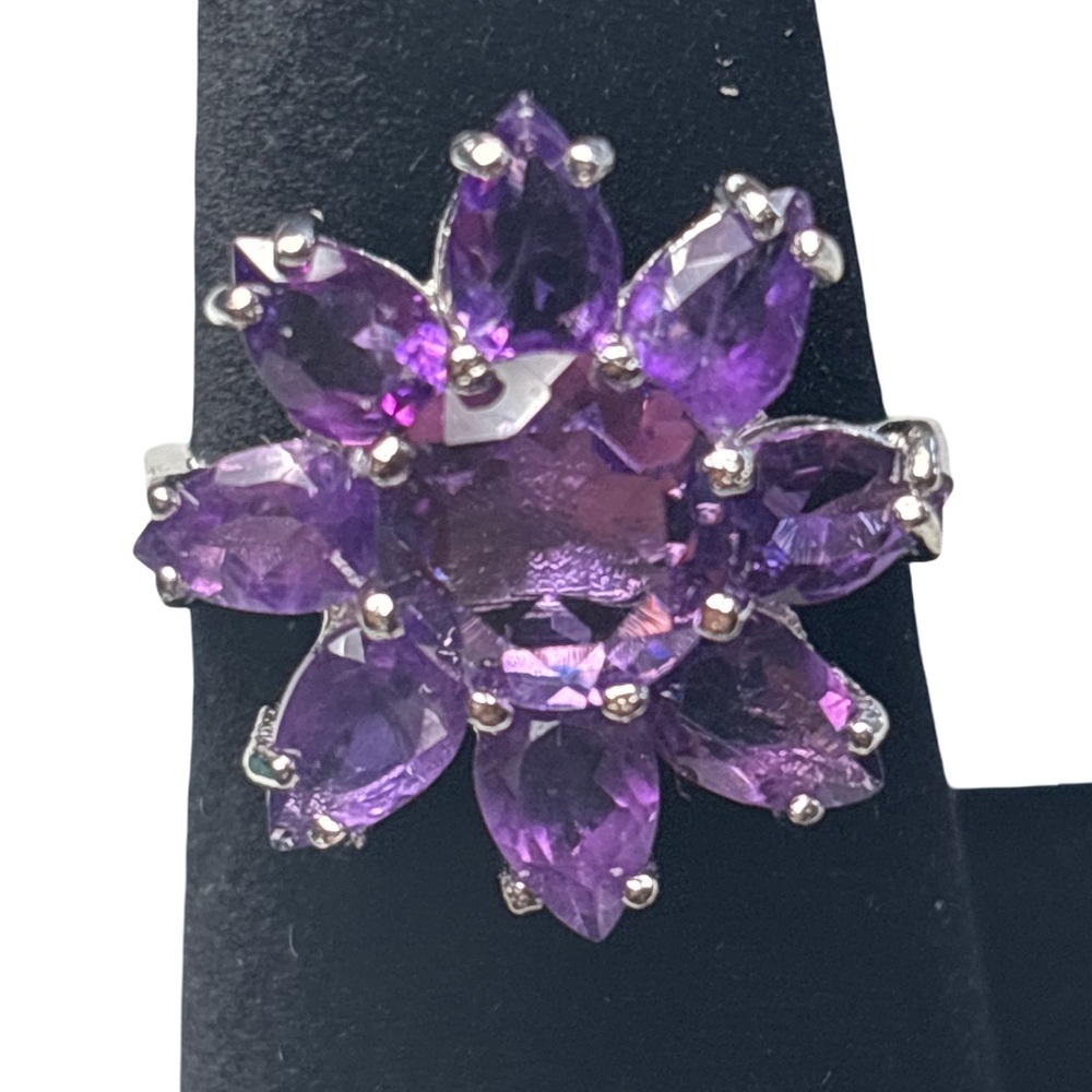 Stunning Purple Amethyst Floral Ring 925 sterling silver Size 8